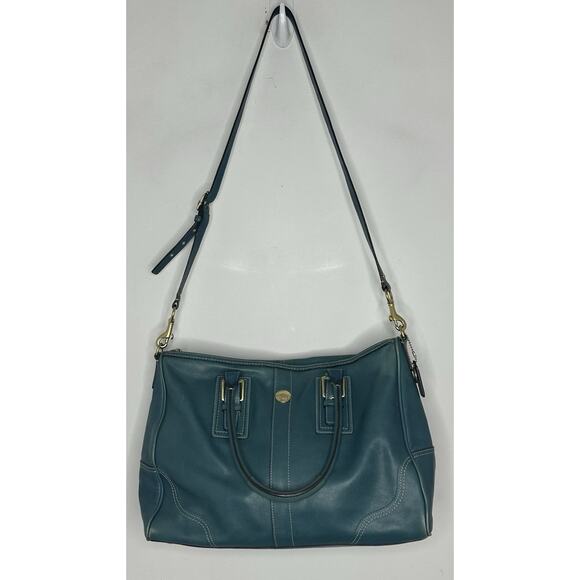 COACH BAG PURSE DOUBLE HANDLE DOUBLE ZIPPER SATCHEL TURQUOISE Satchel - Picture 10 of 14